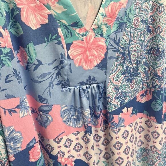 Ruby Rd Women’s Blue & Pink Floral 3/4 Sleeve Blouse Size 1X NEW - Picture 3 of 5